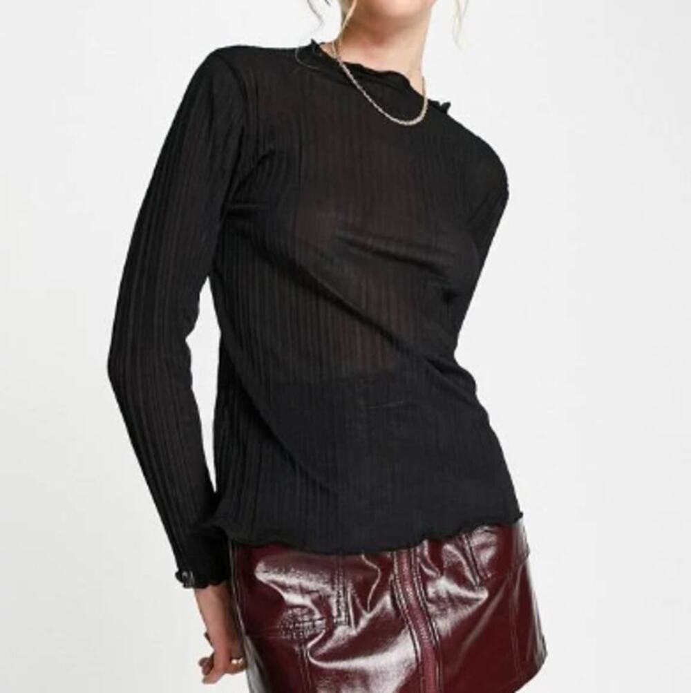 New ~ TOPSHOP , NORDSTROM ~ Funnel Neck Long Sleeve Plissé Top Size 8/10